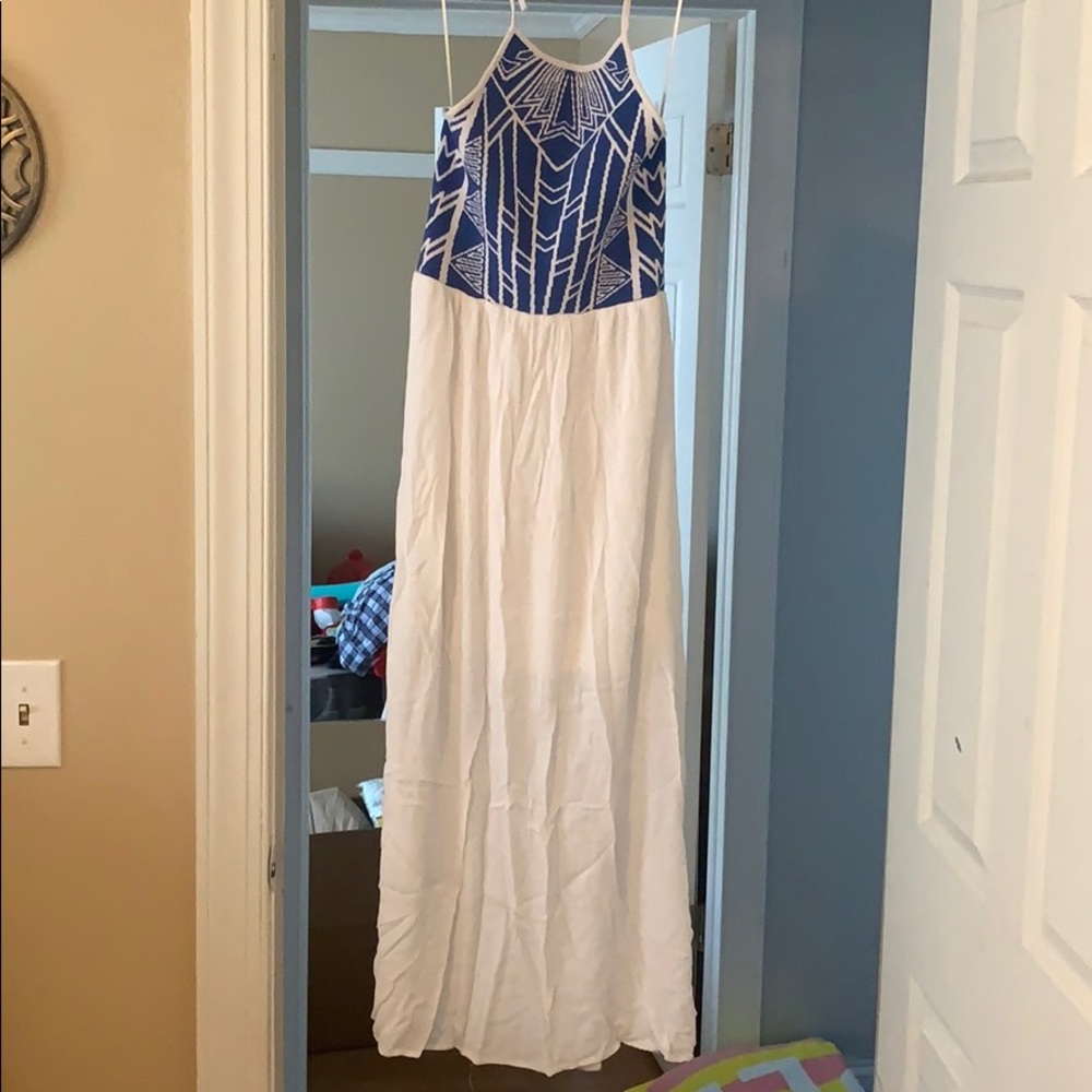 White and blue maxi dress